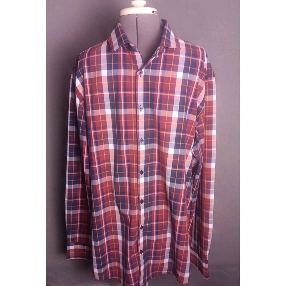 Mizzen Main Mens Button Up Shirt Plaid Check Medium XL Trim Fit Performance NWOT